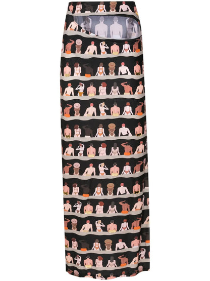 Graphic-Print Cut-Out Maxi Skirt