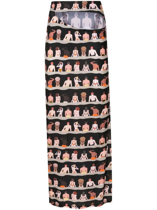 Graphic-Print Cut-Out Maxi Skirt