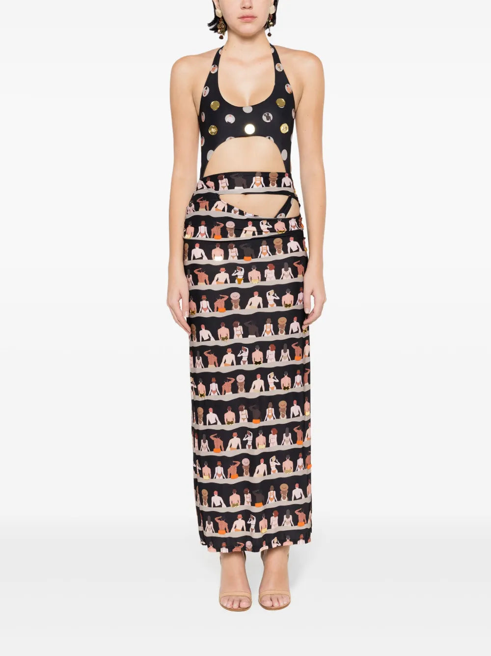 Graphic-Print Cut-Out Maxi Skirt