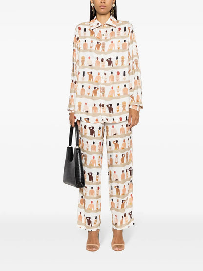 Swimmer-Print Straight-Leg Trousers