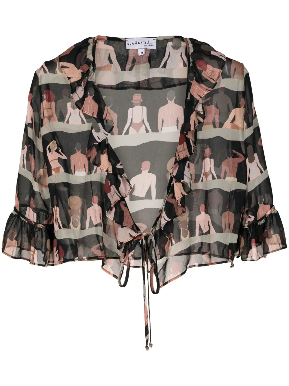 Graphic-Print Cropped Silk Blouse