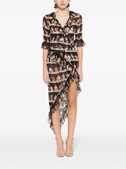 Graphic-Print Cropped Silk Blouse