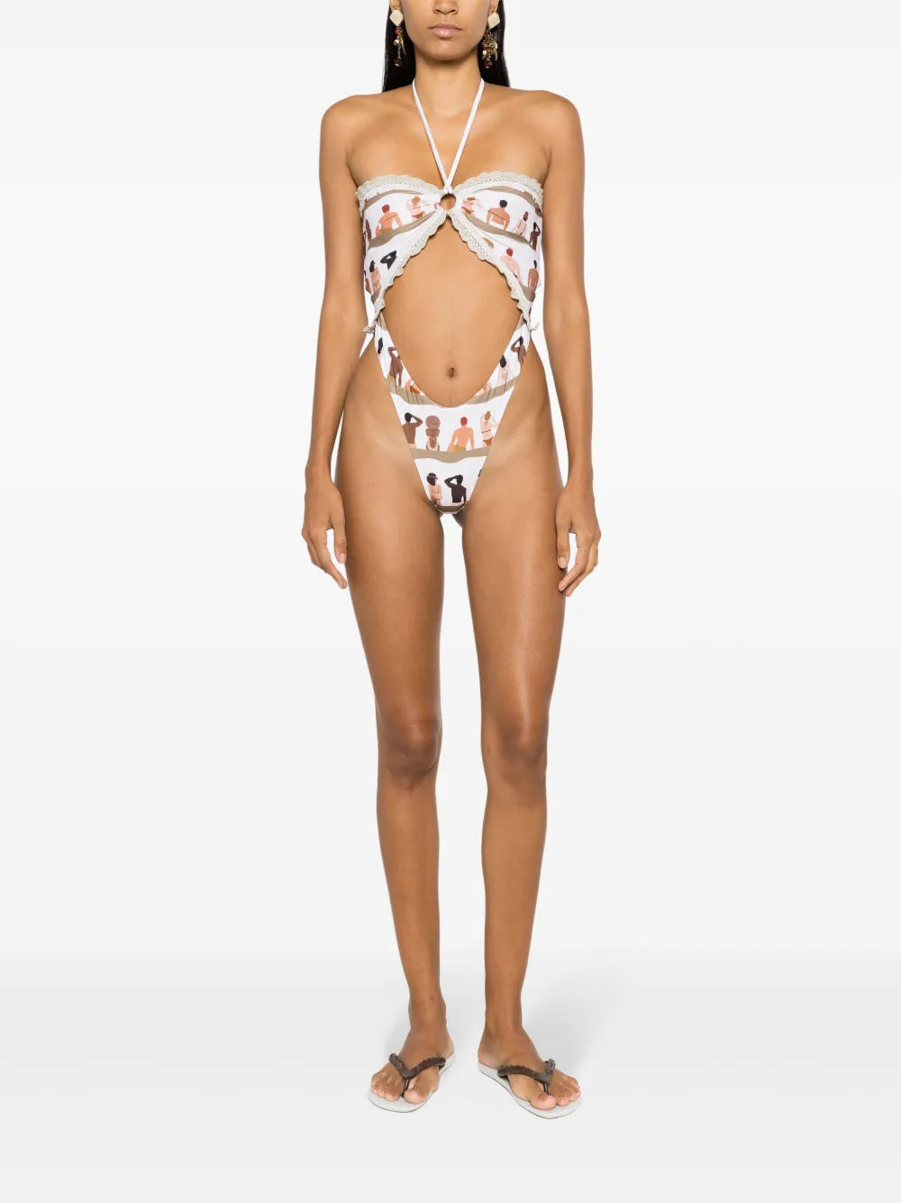 Swimmer-Print Cut-Out One Piece