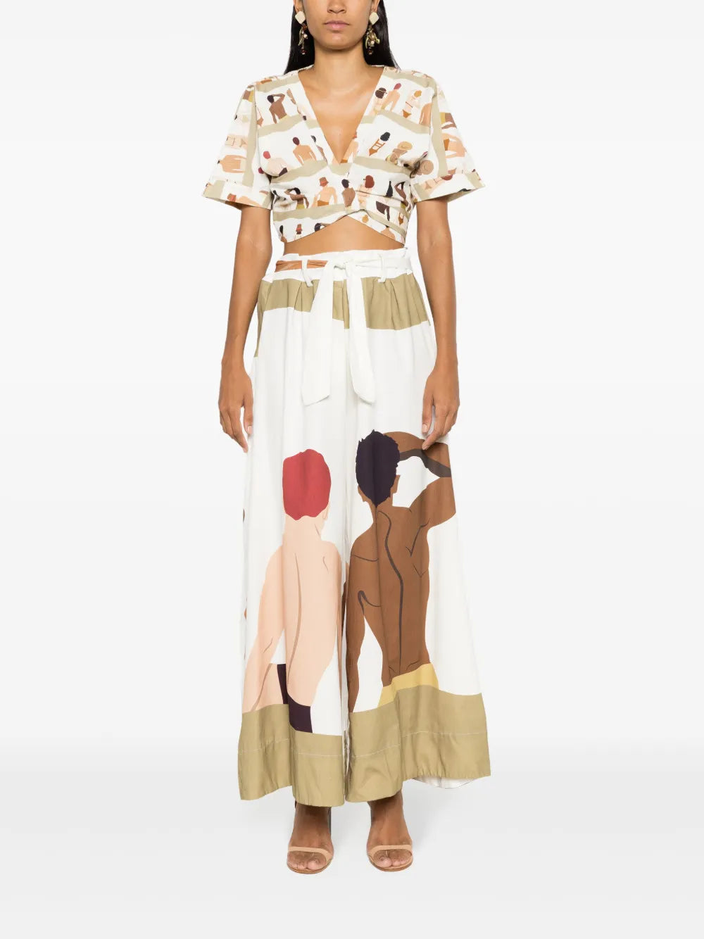 Swimmer-Print Wrap-Front Cotton Shirt