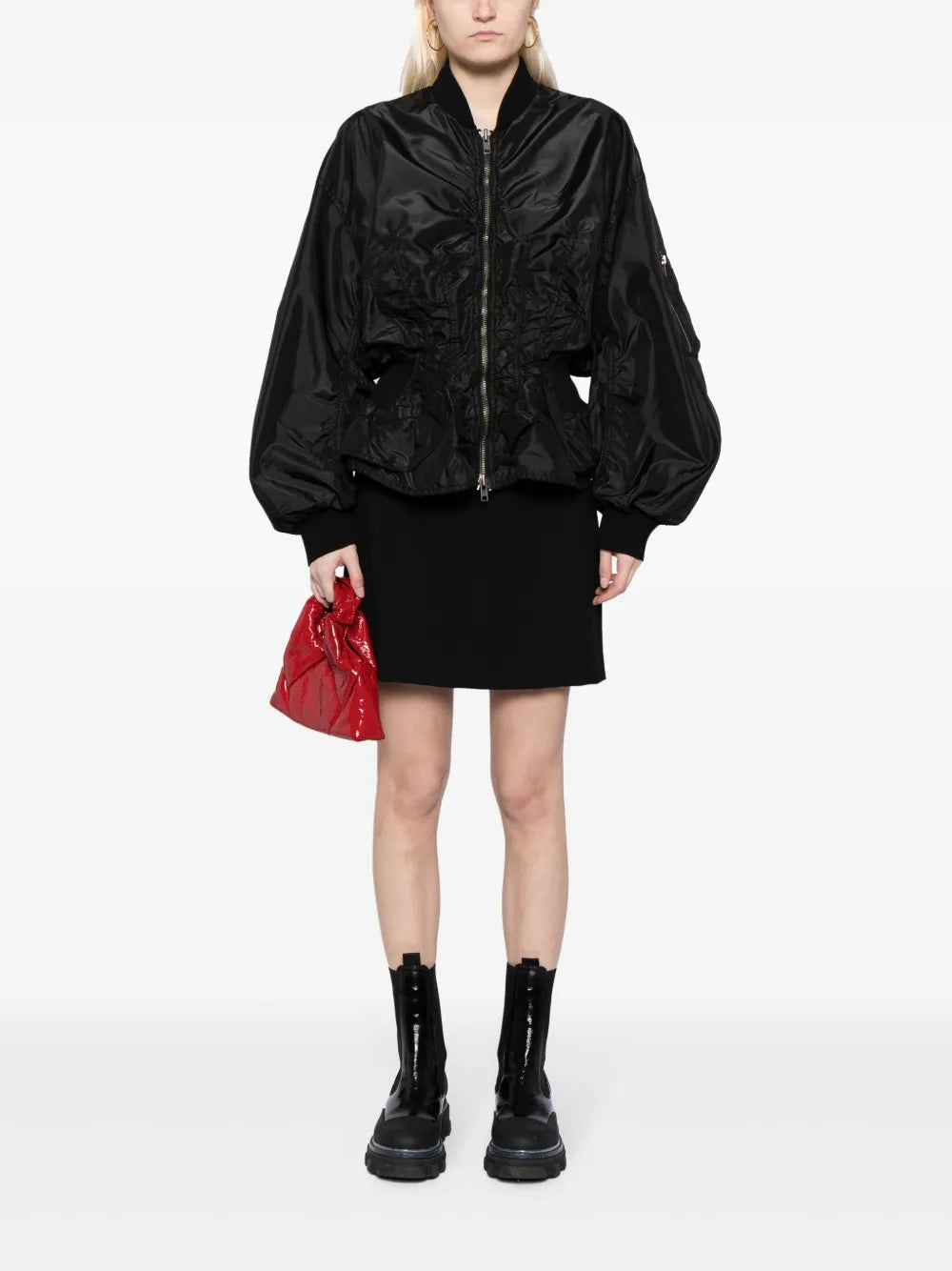 Ruched Satin Bomber Jacket