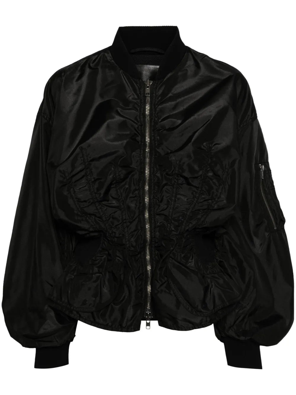 Ruched Satin Bomber Jacket