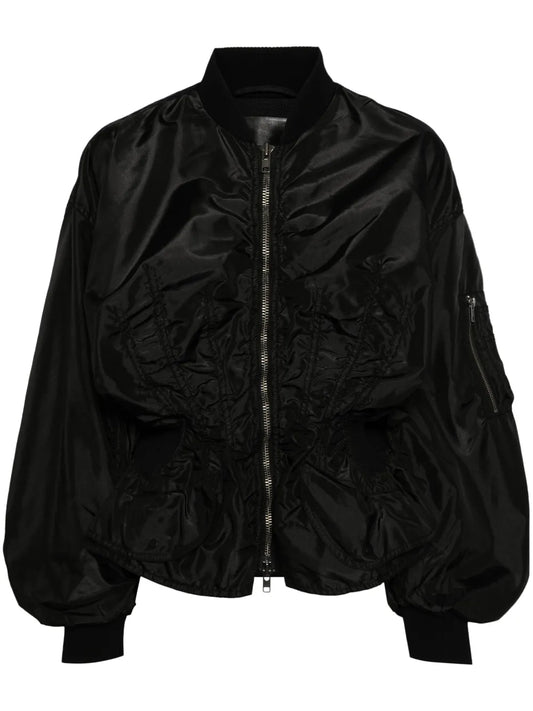 Ruched Satin Bomber Jacket