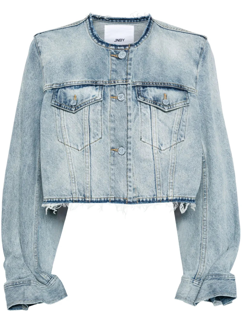 Cropped Collarless Denim Jacket