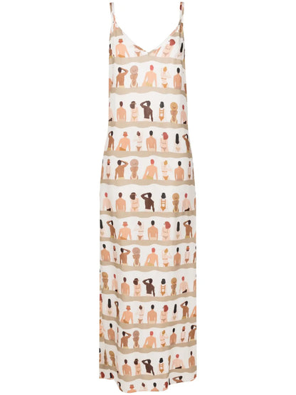 Graphic-Print V-Neck Maxi Dress