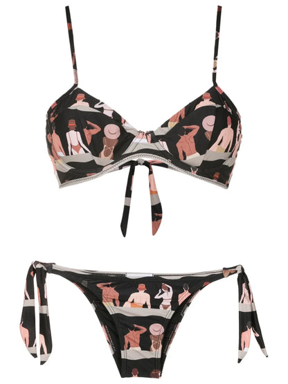 Graphic-Print Bikini Bottoms
