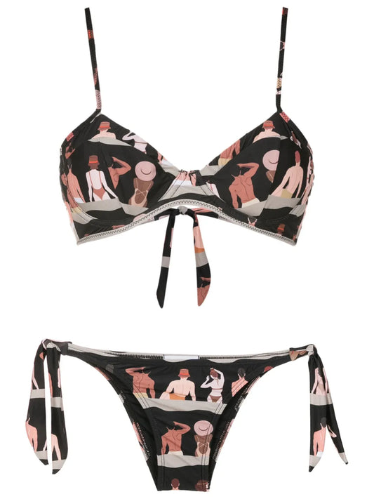 Graphic-Print Bikini Bottoms