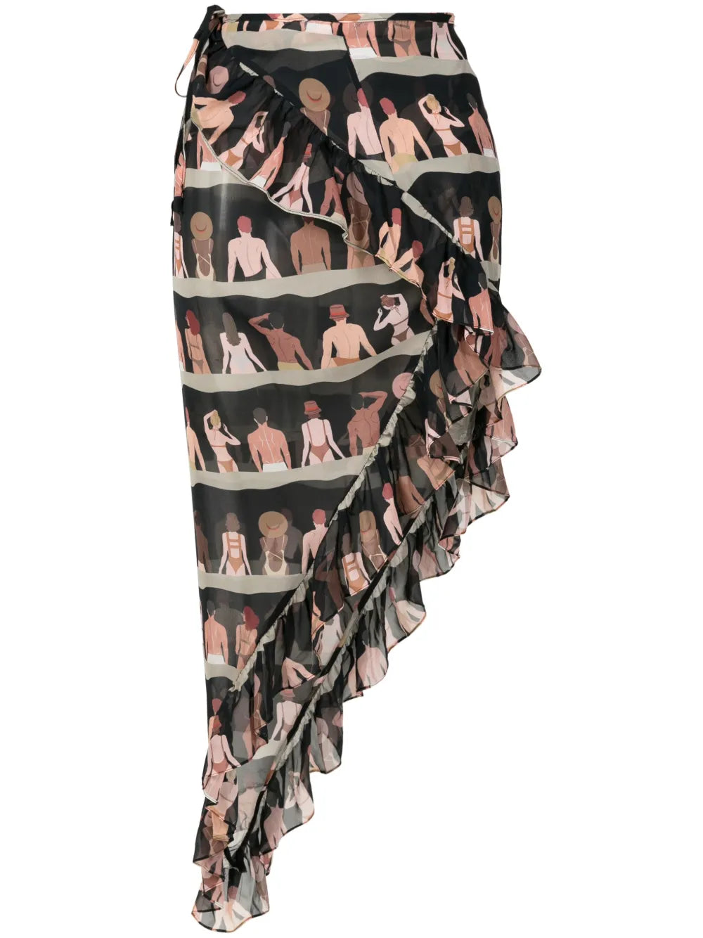Graphic-Print Silk Asymmetric Skirt