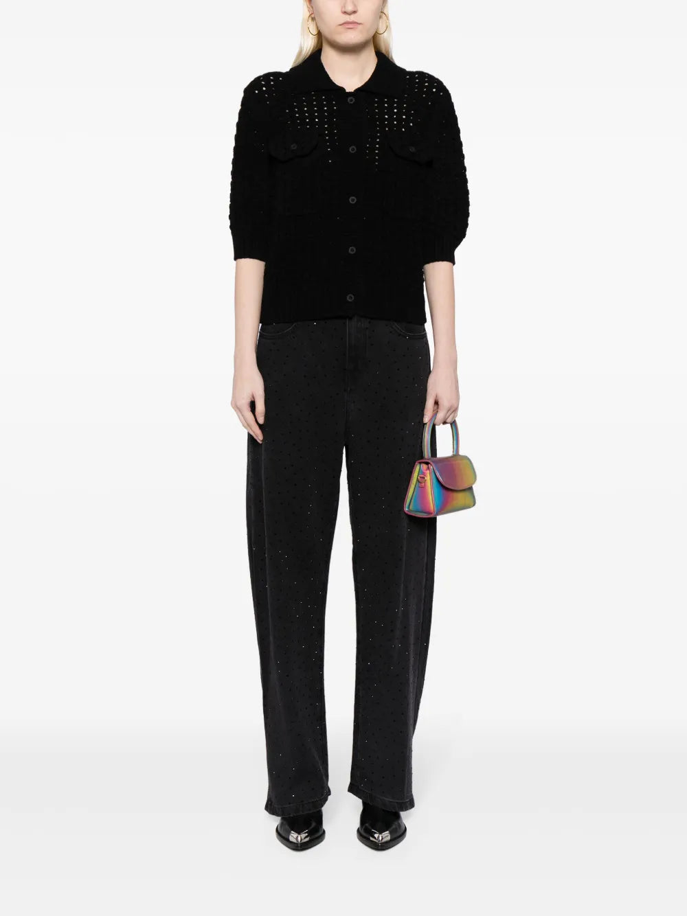 Short-Sleeve Knitted Cardigan