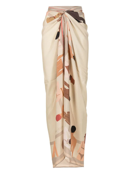 Graphic-Print Silk Cover-Up