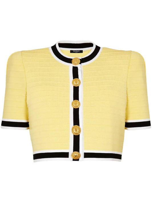 Lion Head-Buttons Cropped Cardigan