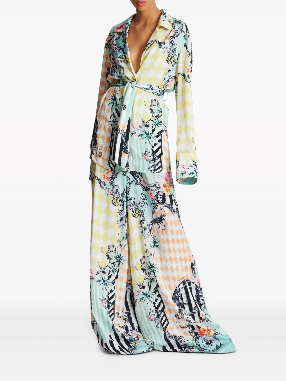 Baroque-Print Palazzo Trousers