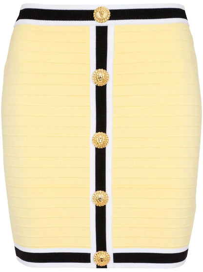 Lion Head-Buttons Knitted Miniskirt