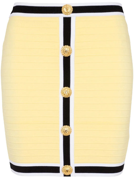 Lion Head-Buttons Knitted Miniskirt