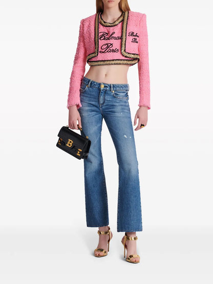 Chain-Trim Tweed Cropped Jacket
