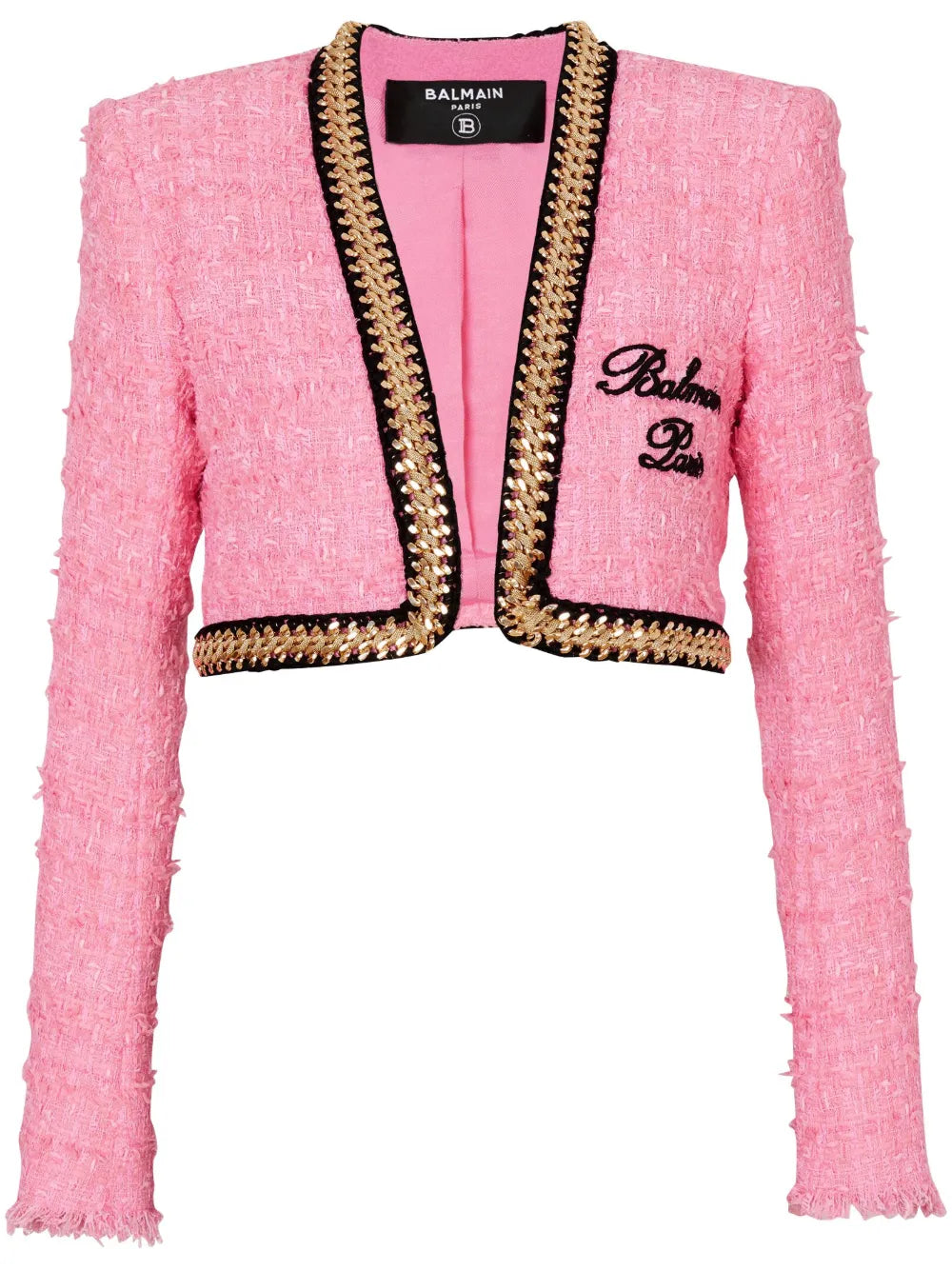 Chain-Trim Tweed Cropped Jacket