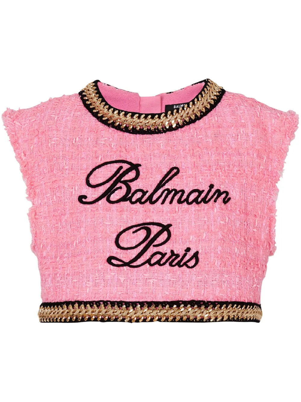 Logo-Embroidered Tweed Crop Top