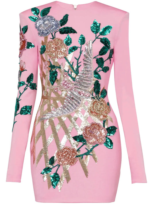 Long-Sleeved Sequinned Minidress