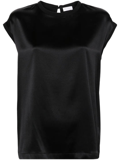Beaded-Trim Satin Blouse