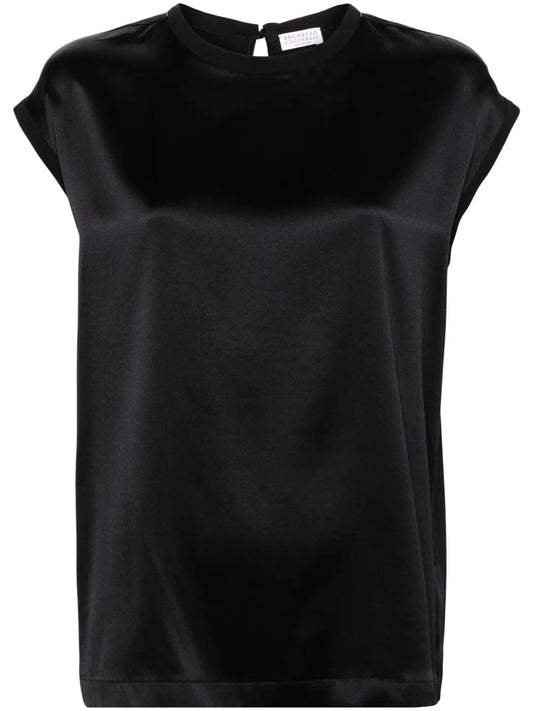Beaded-Trim Satin Blouse