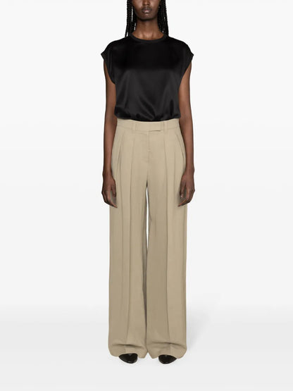 Beaded-Trim Satin Blouse