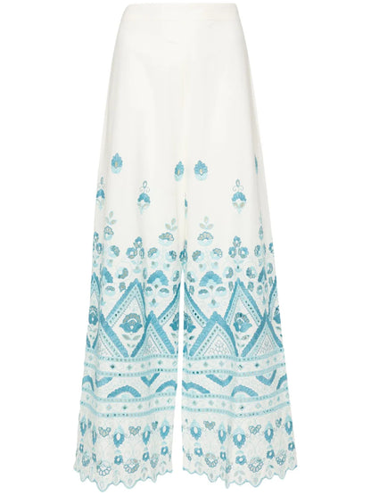 Embroidered-Detail Cotton Trousers