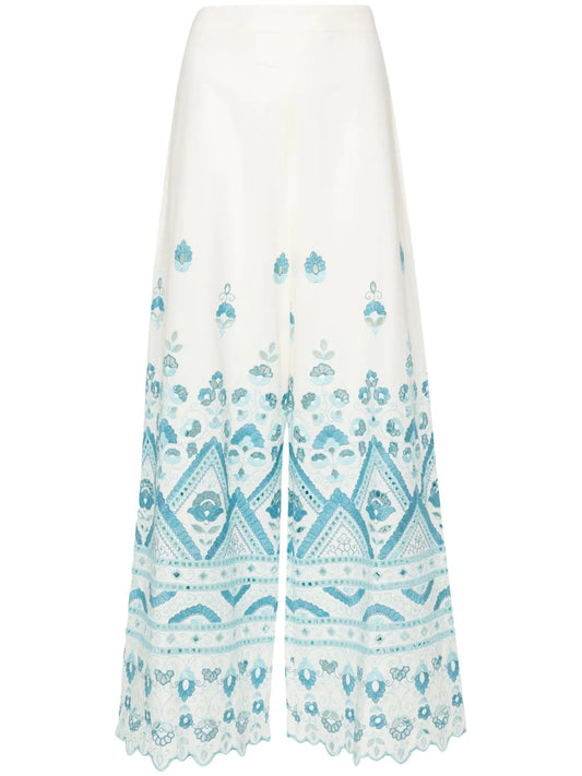 Embroidered-Detail Cotton Trousers