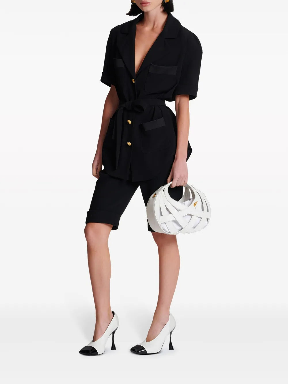 Belted Crepe Short-Sleeve Shirt
