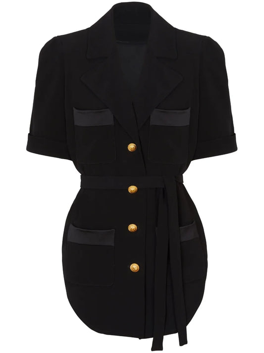 Belted Crepe Short-Sleeve Shirt