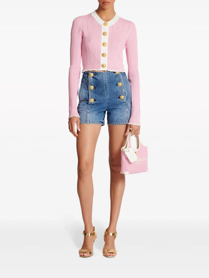 Buttoned High-Rise Denim Shorts