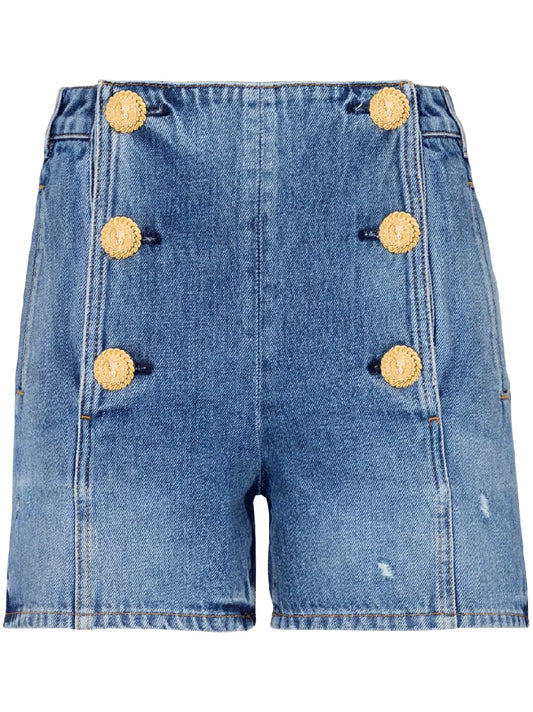 Buttoned High-Rise Denim Shorts
