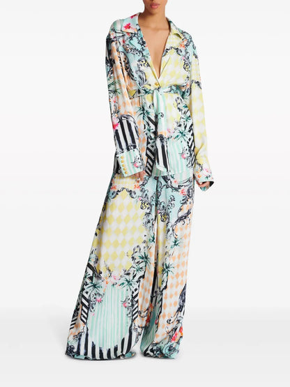 Baroque-Print Belted Shirt