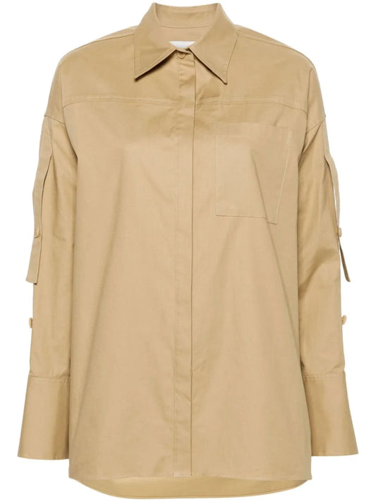Gathered-Sleeves Cotton Shirt