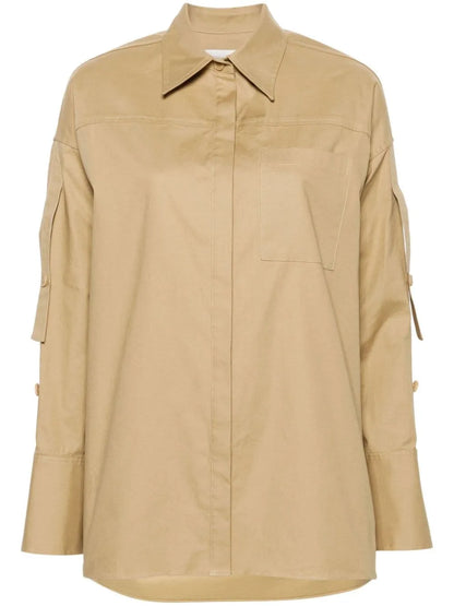 Gathered-Sleeves Cotton Shirt