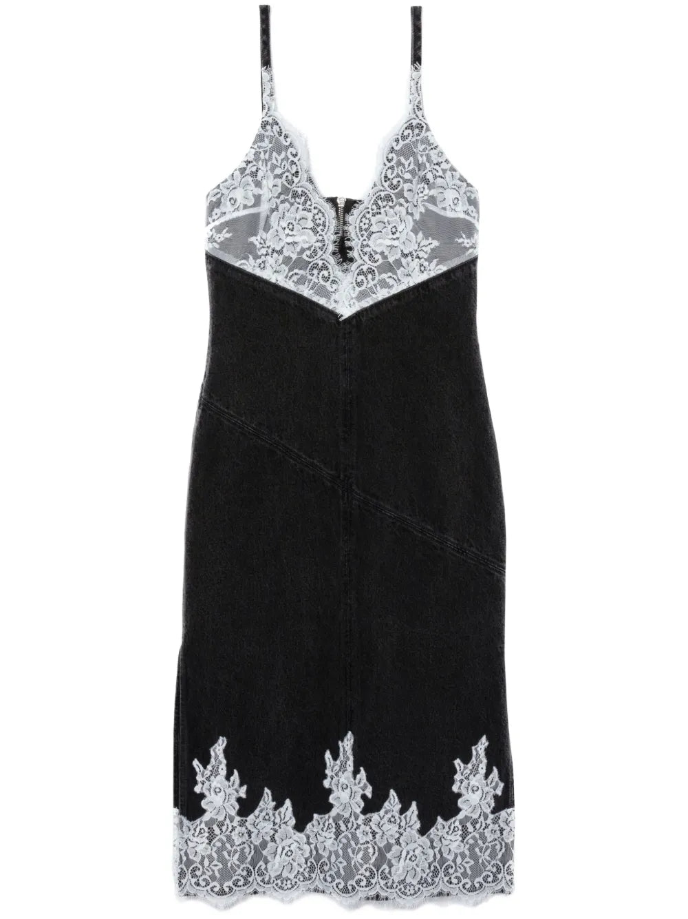 Lace-Trim Denim Slip Dress