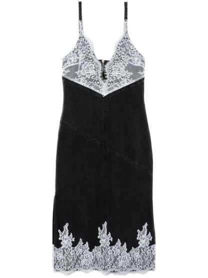 Lace-Trim Denim Slip Dress