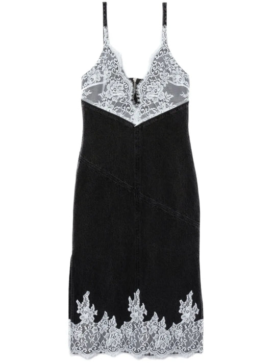 Lace-Trim Denim Slip Dress