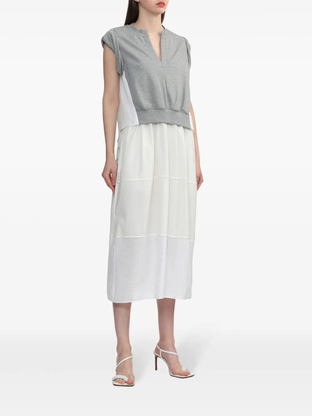 Layered Jersey-Panel Midi Dress