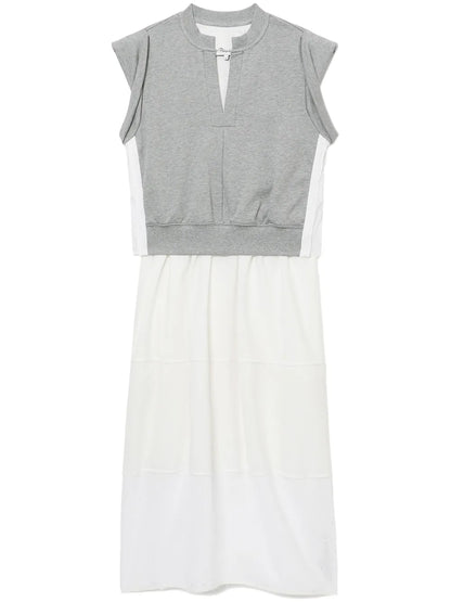 Layered Jersey-Panel Midi Dress