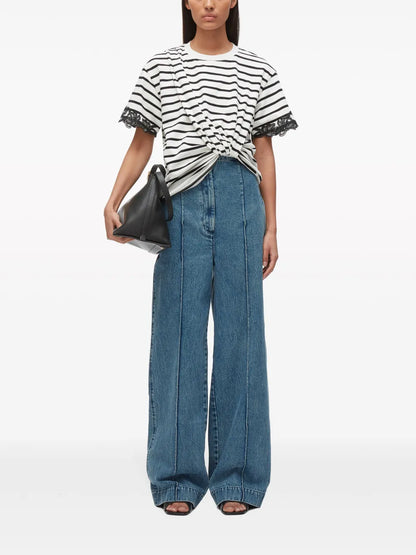 Lace-Trim Draped T-Shirt