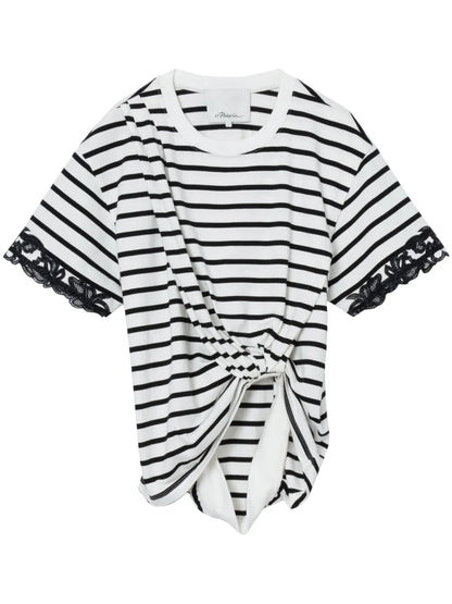 Lace-Trim Draped T-Shirt