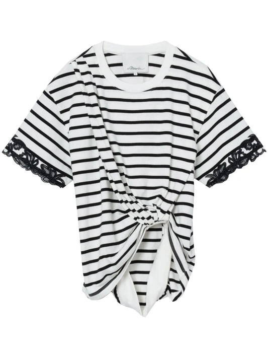 Lace-Trim Draped T-Shirt