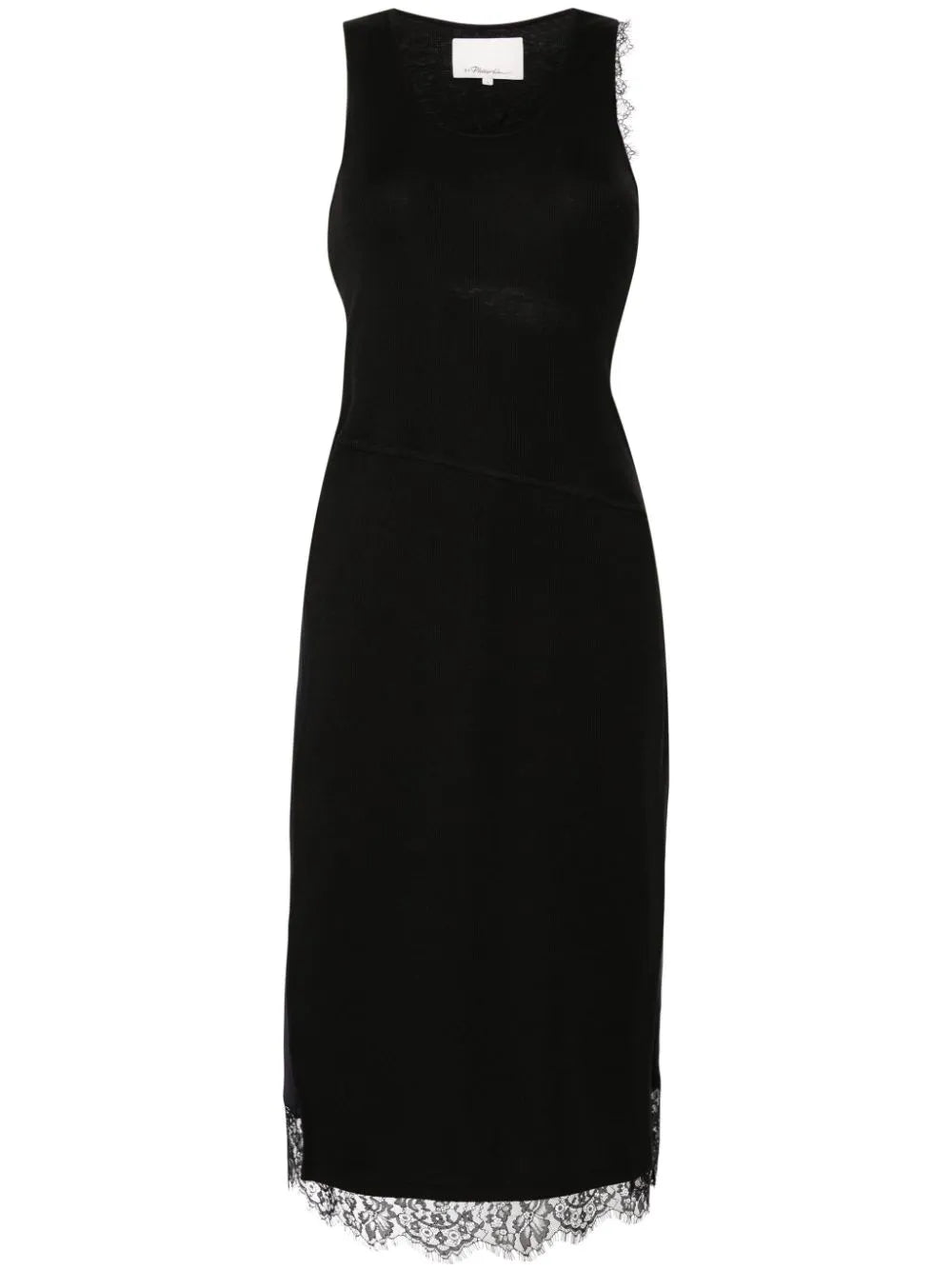 Asymmetric Lace-Trim Midi Dres