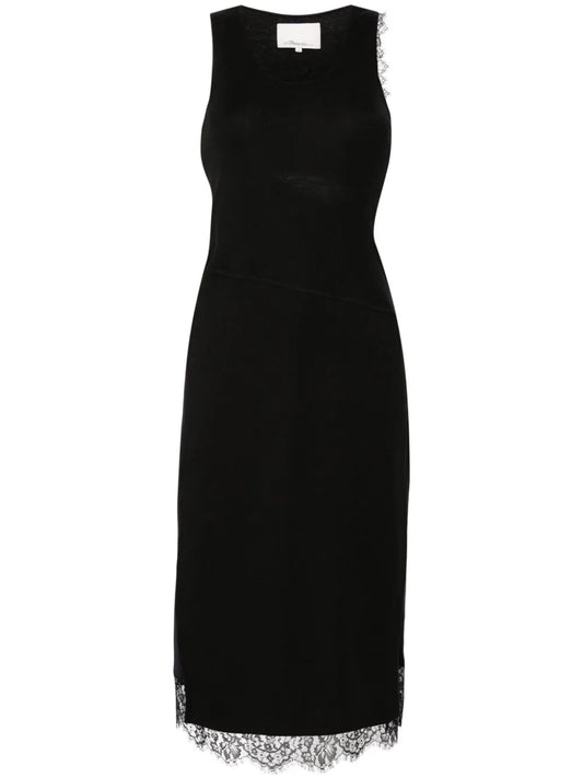 Asymmetric Lace-Trim Midi Dres