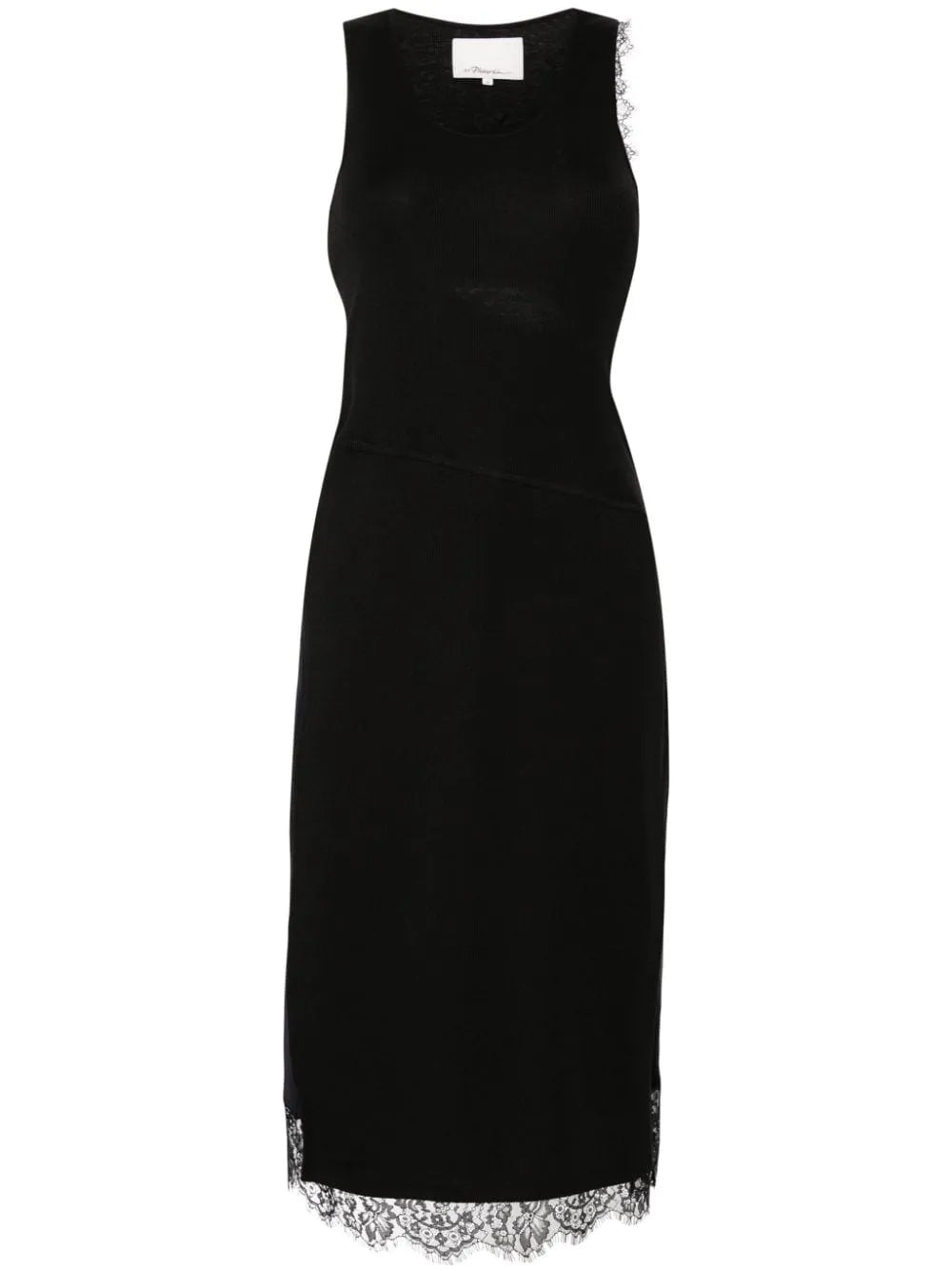 Asymmetric Lace-Trim Midi Dres