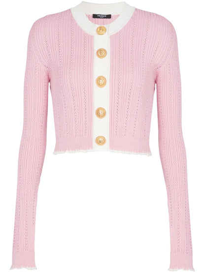Pointelle-Knit Cropped Cardigan